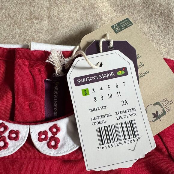 Red embroidered shirt Peter Pan collar size 2T NEW with flaw Parisian retro - Picture 4 of 11